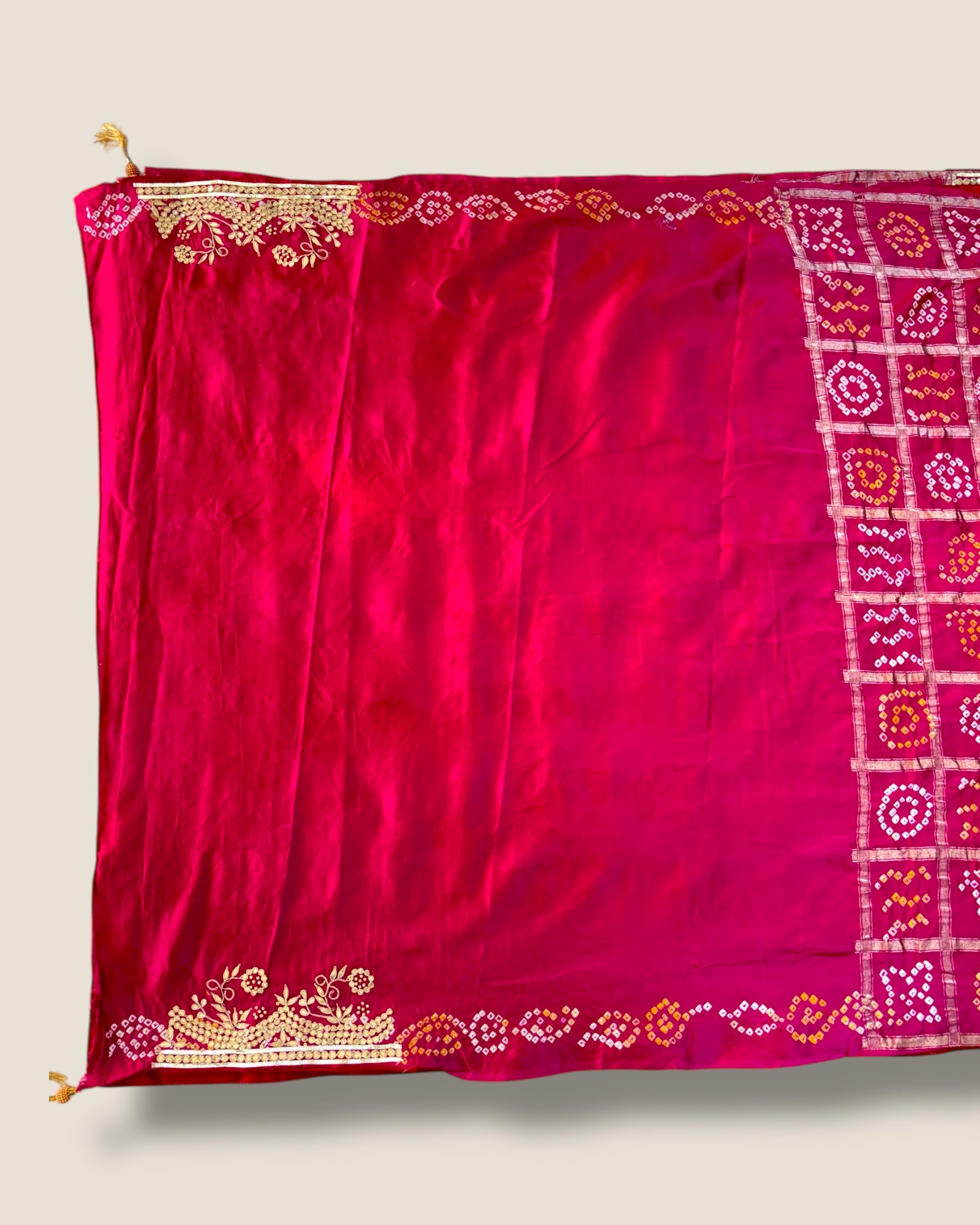 Pink Modal Gaji Silk Ekdana Bandhej Saree with Heavy Zari Border – Lfariya Fashion