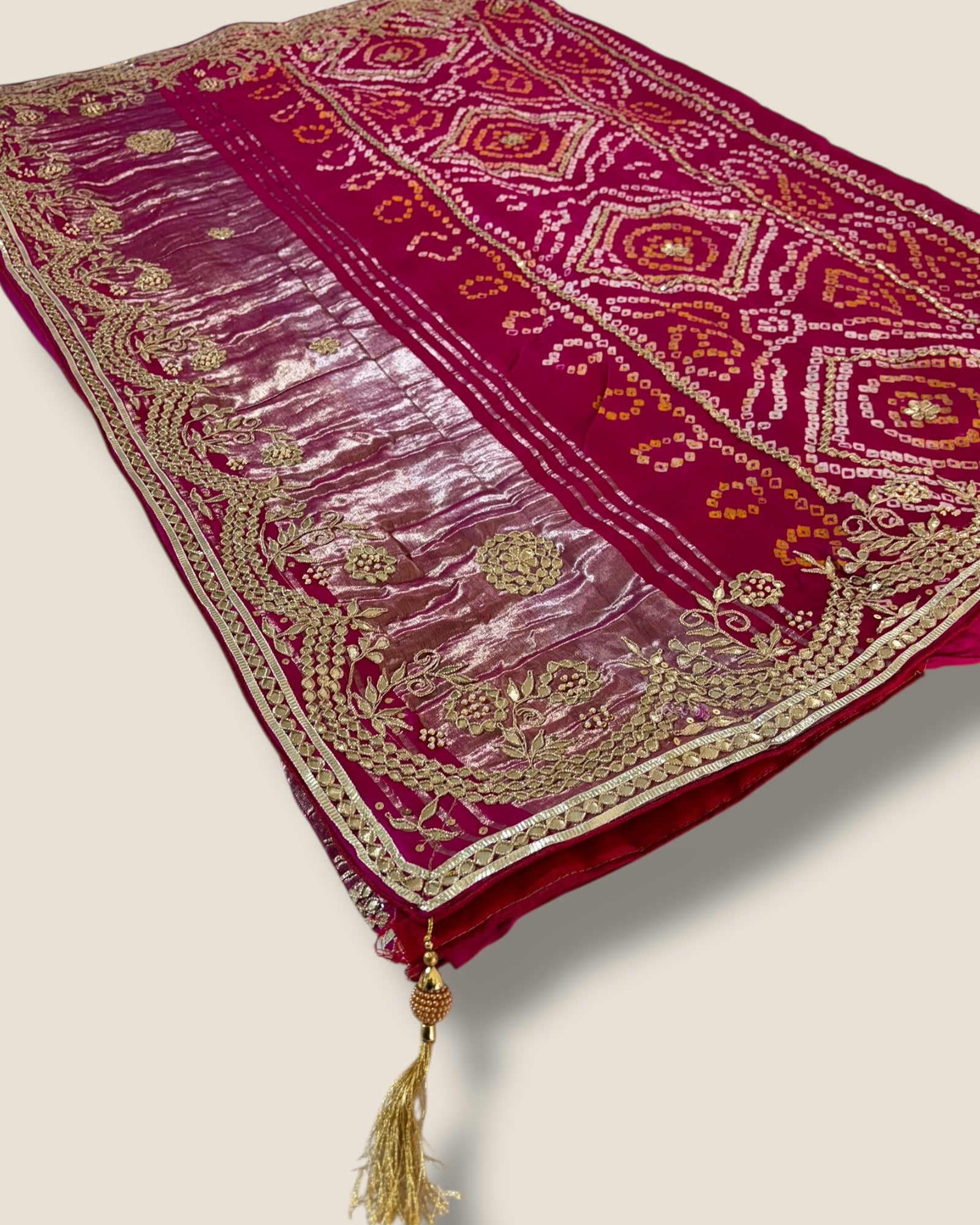 Pink Gaji Silk Bandhani Saree with Handcrafted Zari Border – Premium Collection Lfariya Fashion