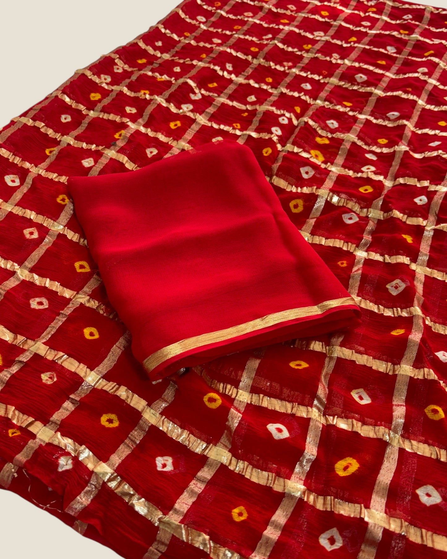 Buy Traditional Red Bandhani Gharchola Saree for Women – Handcrafted Zari Work Saree by Lfariya Fashion