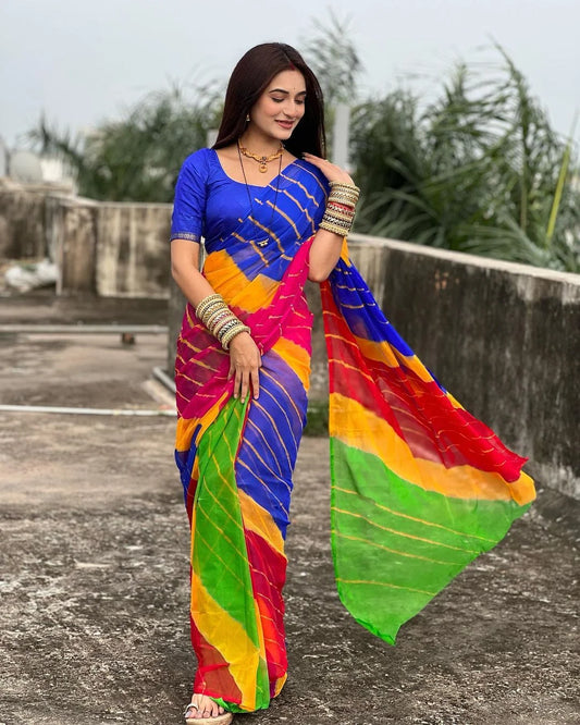 Chiffon Multi Leheriya Light Weigth Saree