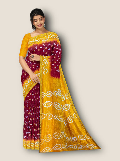 Taffeta Silk 3D Bandhani Saree | Authentic Rajasthani Saree – Lfariya Fashion