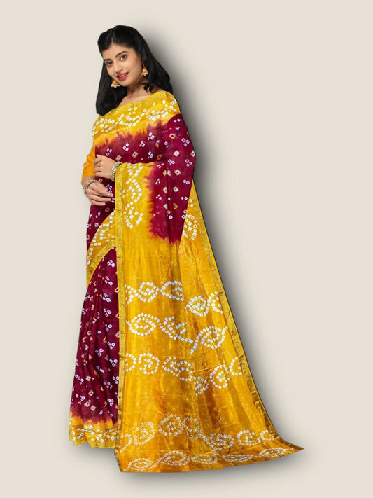 Taffeta Silk 3D Bandhani Saree | Authentic Rajasthani Saree – Lfariya Fashion