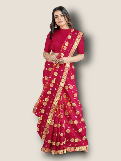Banarasi Gharchola Dollar Buti Bandhani Saree | Authentic Rajasthani Bridal Saree – Lfariya Fashion