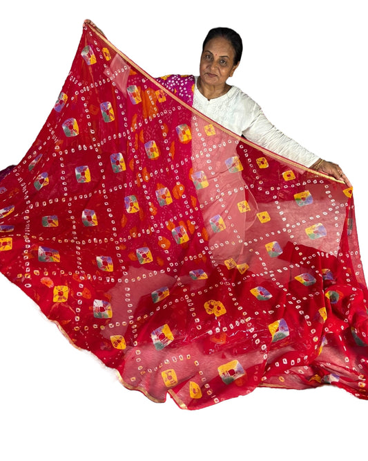 Pure Georgette Bandhani & Batik Saree | Rajasthani Ethnic Saree – Lfariya Fashion