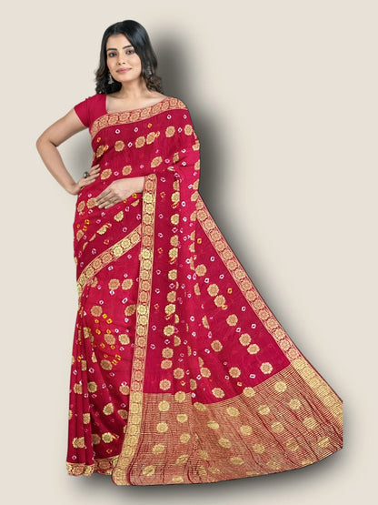 Banarasi Gharchola Dollar Buti Bandhani Saree | Authentic Rajasthani Bridal Saree – Lfariya Fashion