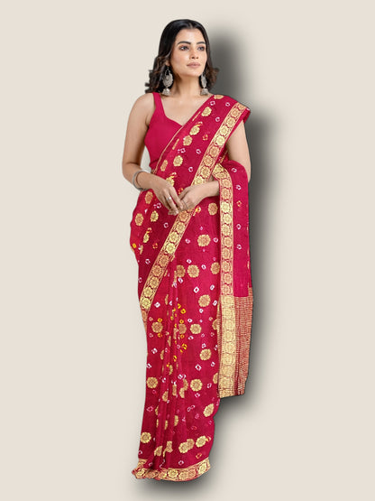 Banarasi Gharchola Dollar Buti Bandhani Saree | Authentic Rajasthani Bridal Saree – Lfariya Fashion