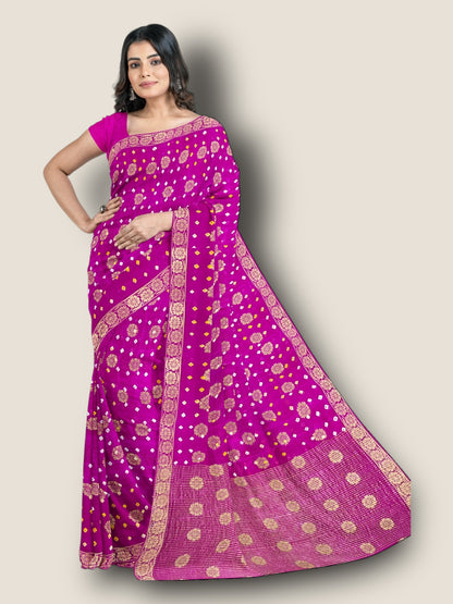 Banarasi Gharchola Dollar Buti Bandhani Saree | Authentic Rajasthani Bridal Saree – Lfariya Fashion