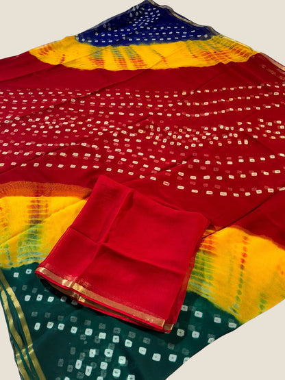 Handmade Festival Bandhani Saree with Saree Tie-Dye Saree for Women