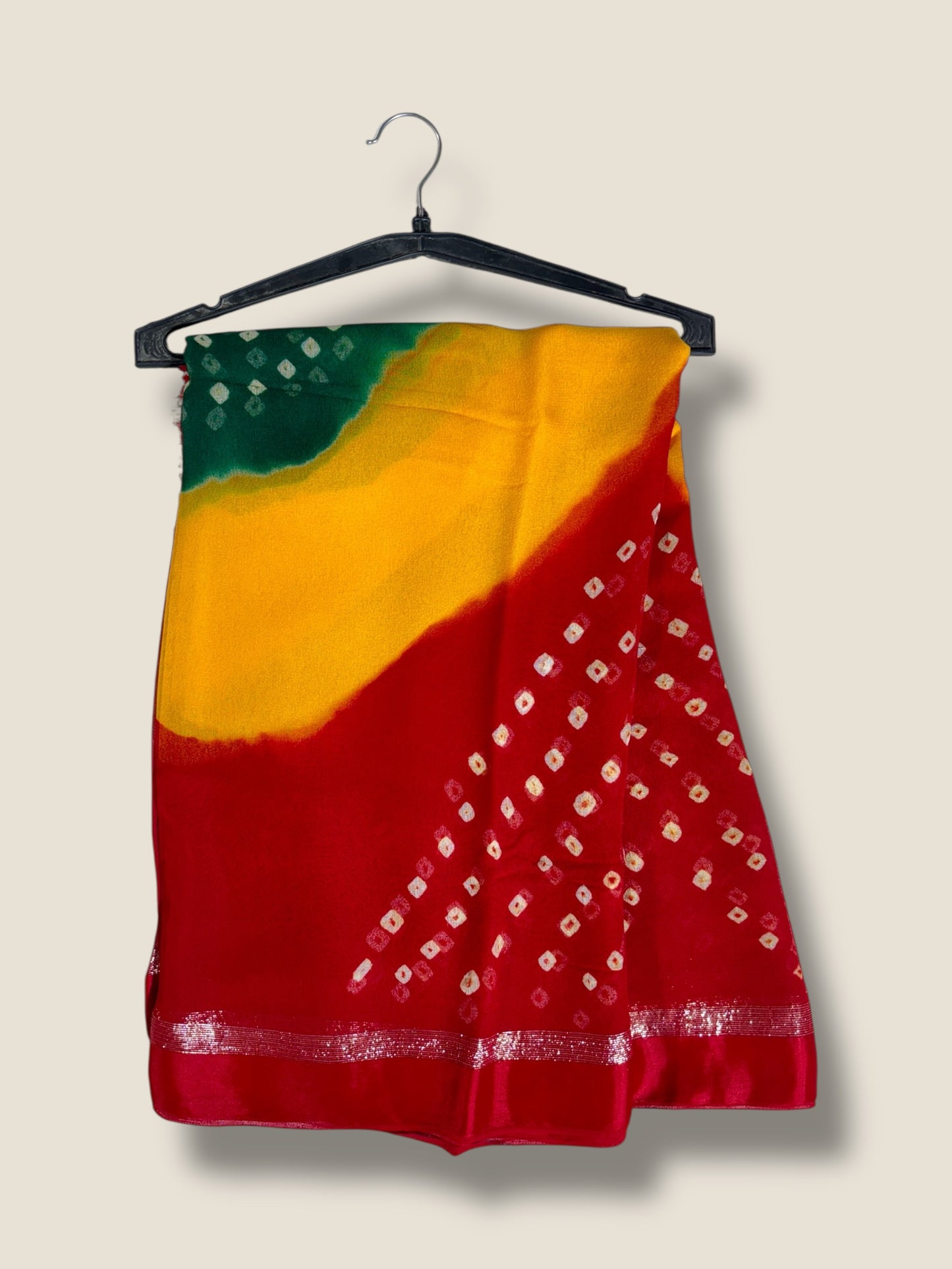 Pure Georgette Bandhani & Batik Saree with Resham Border – Lfariya Fashion
