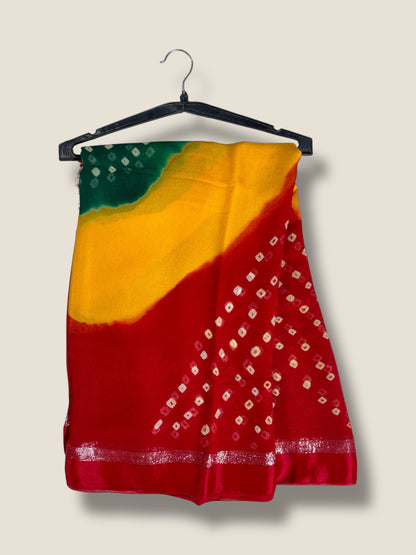 Pure Georgette Bandhani & Batik Saree with Resham Border – Lfariya Fashion