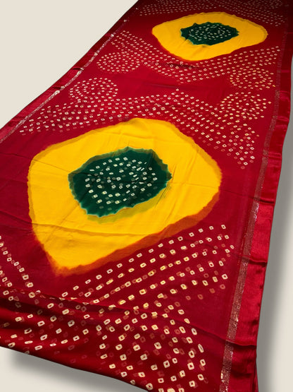 Pure Georgette Bandhani & Batik Saree with Resham Border – Lfariya Fashion