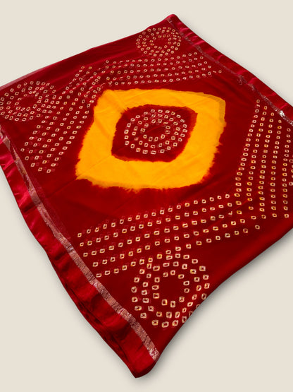 Pure Georgette Bandhani & Batik Saree with Resham Border – Lfariya Fashion