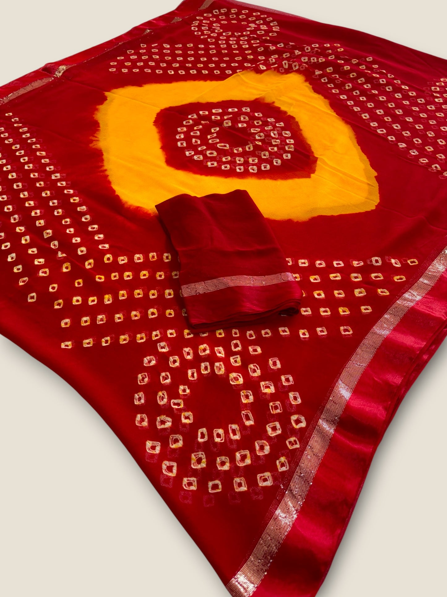 Pure Georgette Bandhani & Batik Saree with Resham Border – Lfariya Fashion