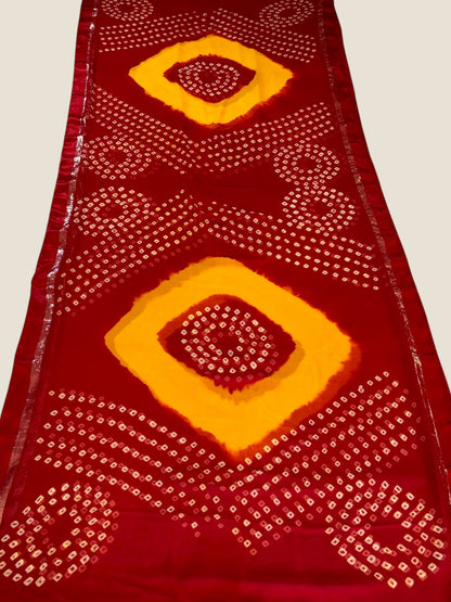 Pure Georgette Bandhani & Batik Saree with Resham Border – Lfariya Fashion