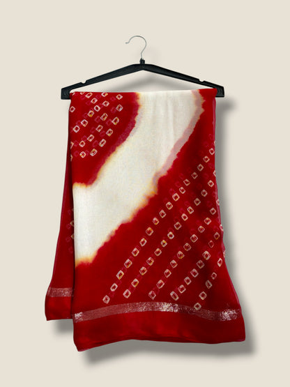 Pure Georgette Bandhani & Batik Saree with Resham Border – Lfariya Fashion