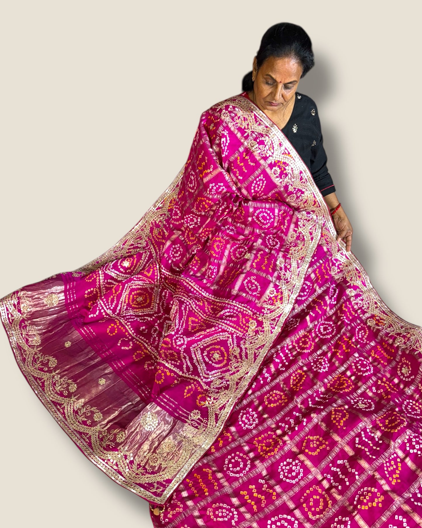 Premium Modal Gaji Silk Ekdana Bandhej Saree with Heavy Zari Border – Lfariya Fashion