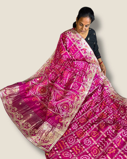 Premium Modal Gaji Silk Ekdana Bandhej Saree with Heavy Zari Border – Lfariya Fashion