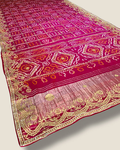 Pink Bandhani Ekdana Gaji Silk Saree for Women with Pure Zari Work – Lfariya Fashion