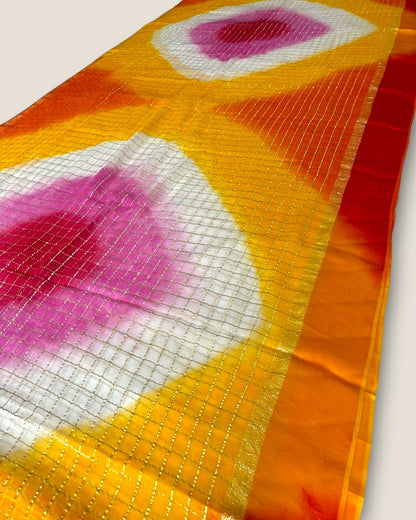 Pure Georgette Contrast Colour Zari Checks with Resham Border Saree – Lfariya Fashion