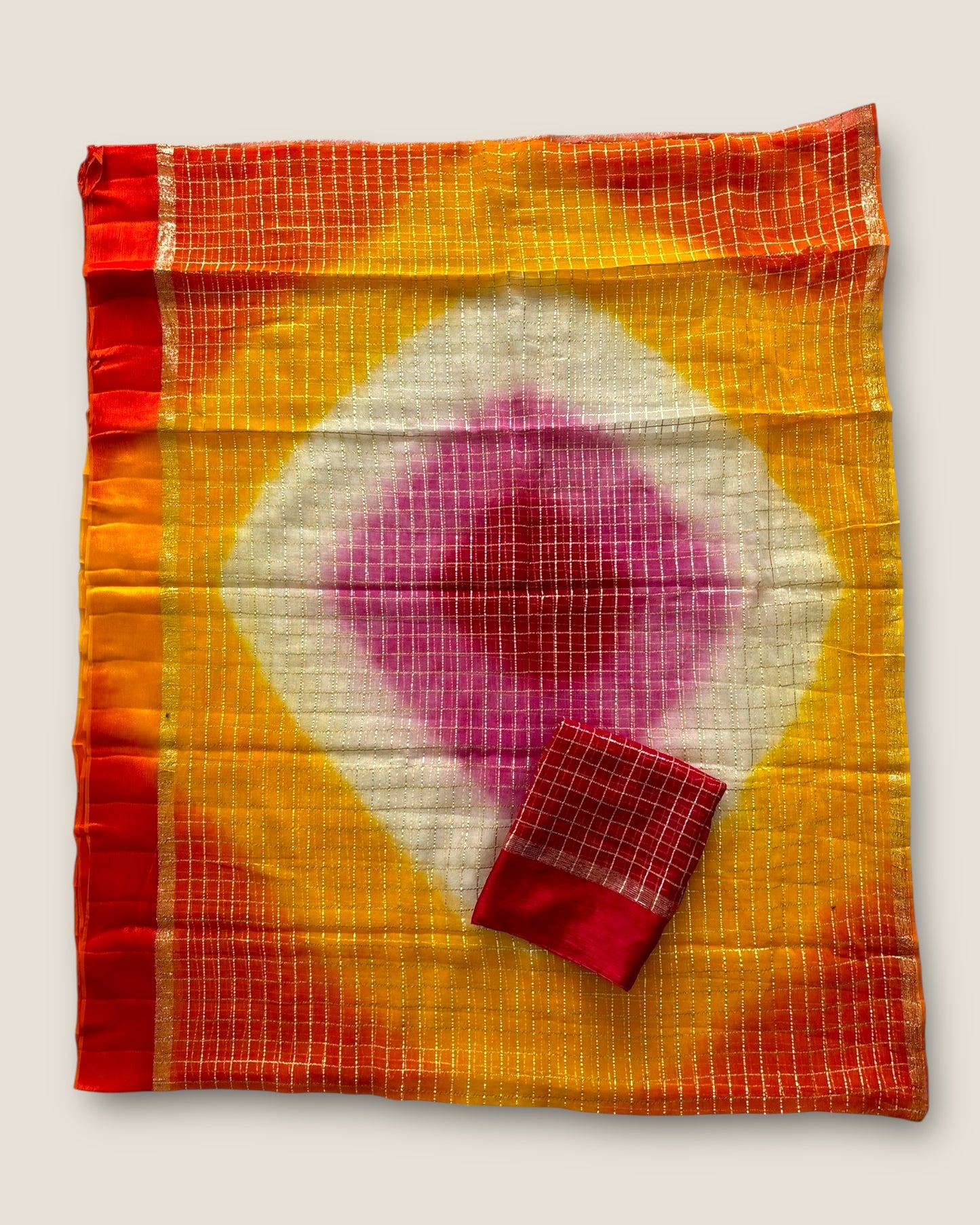 Pure Georgette Contrast Colour Zari Checks with Resham Border Saree – Lfariya Fashion