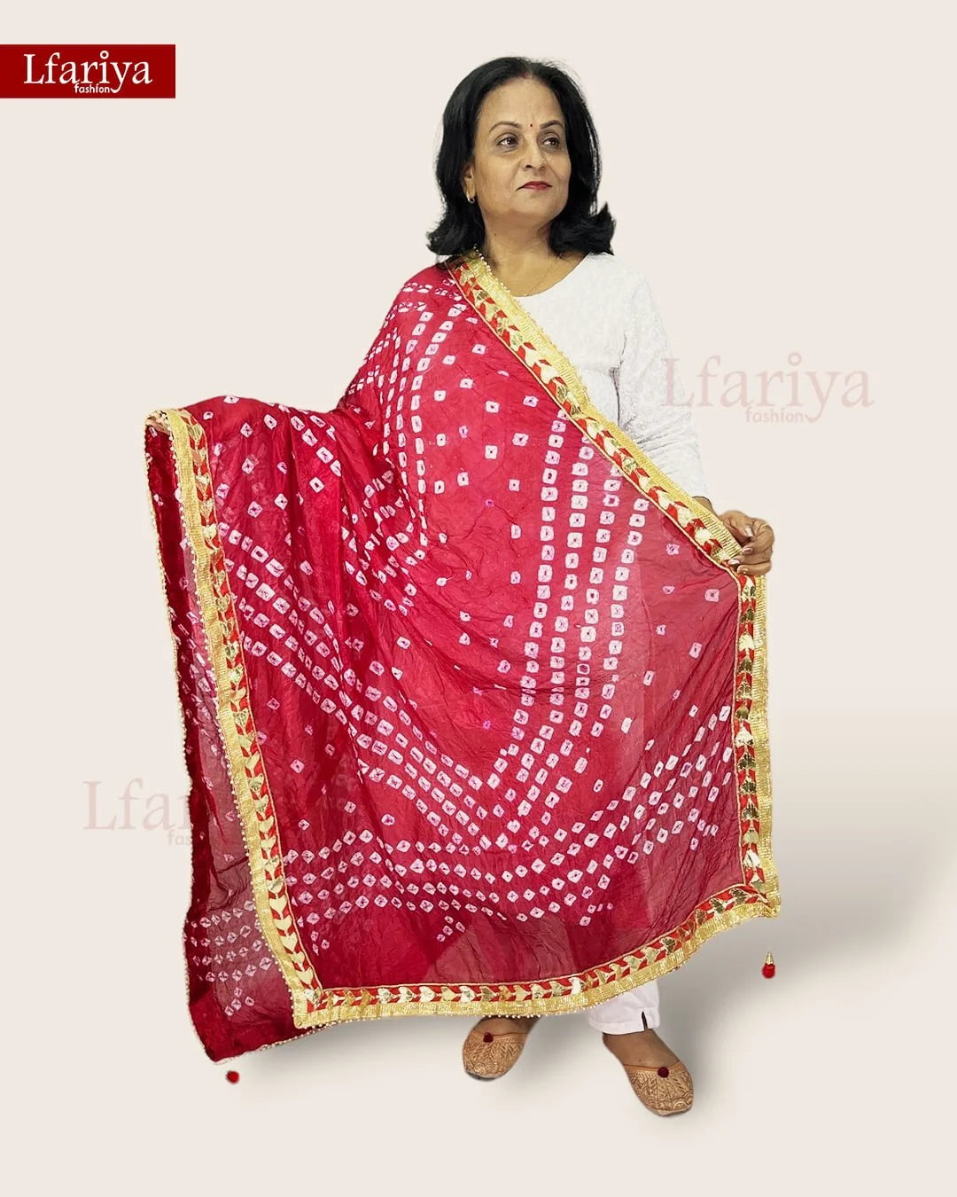 Handmade Bandhani Heavy Gota Patti Aari Work Dupatta
