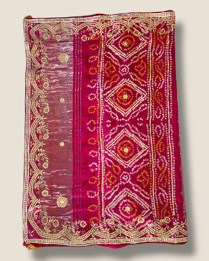 Traditional Rajasthani Bandhani Saree in Modal Gaji Silk with Golden Zari Border – Buy from Lfariya Fashion