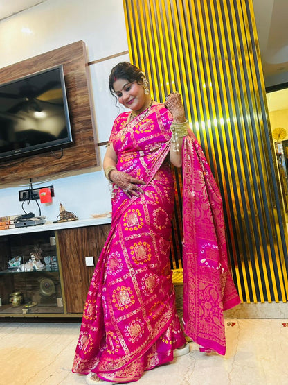 Banarasi Gharchola Bandhani Saree – Traditional Rajasthani Wedding Wear | Lfariya Fashion