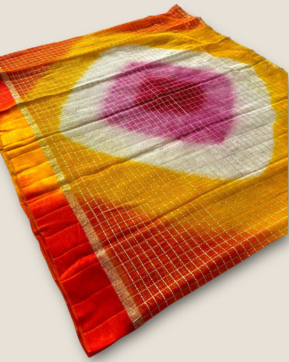 Pure Georgette Contrast Colour Zari Checks with Resham Border Saree – Lfariya Fashion