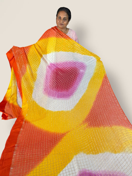 Pure Georgette Contrast Colour Zari Checks with Resham Border Saree – Lfariya Fashion