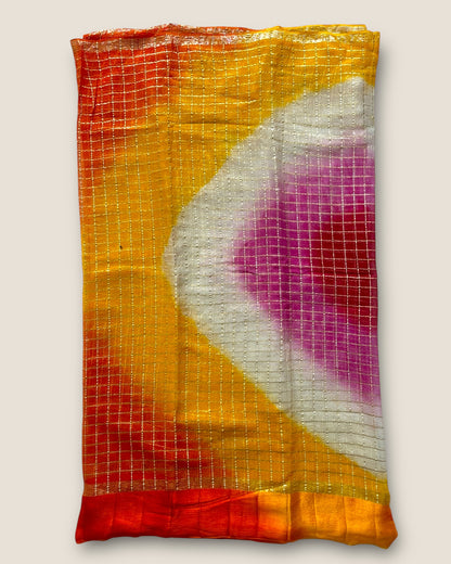 Pure Georgette Contrast Colour Zari Checks with Resham Border Saree – Lfariya Fashion