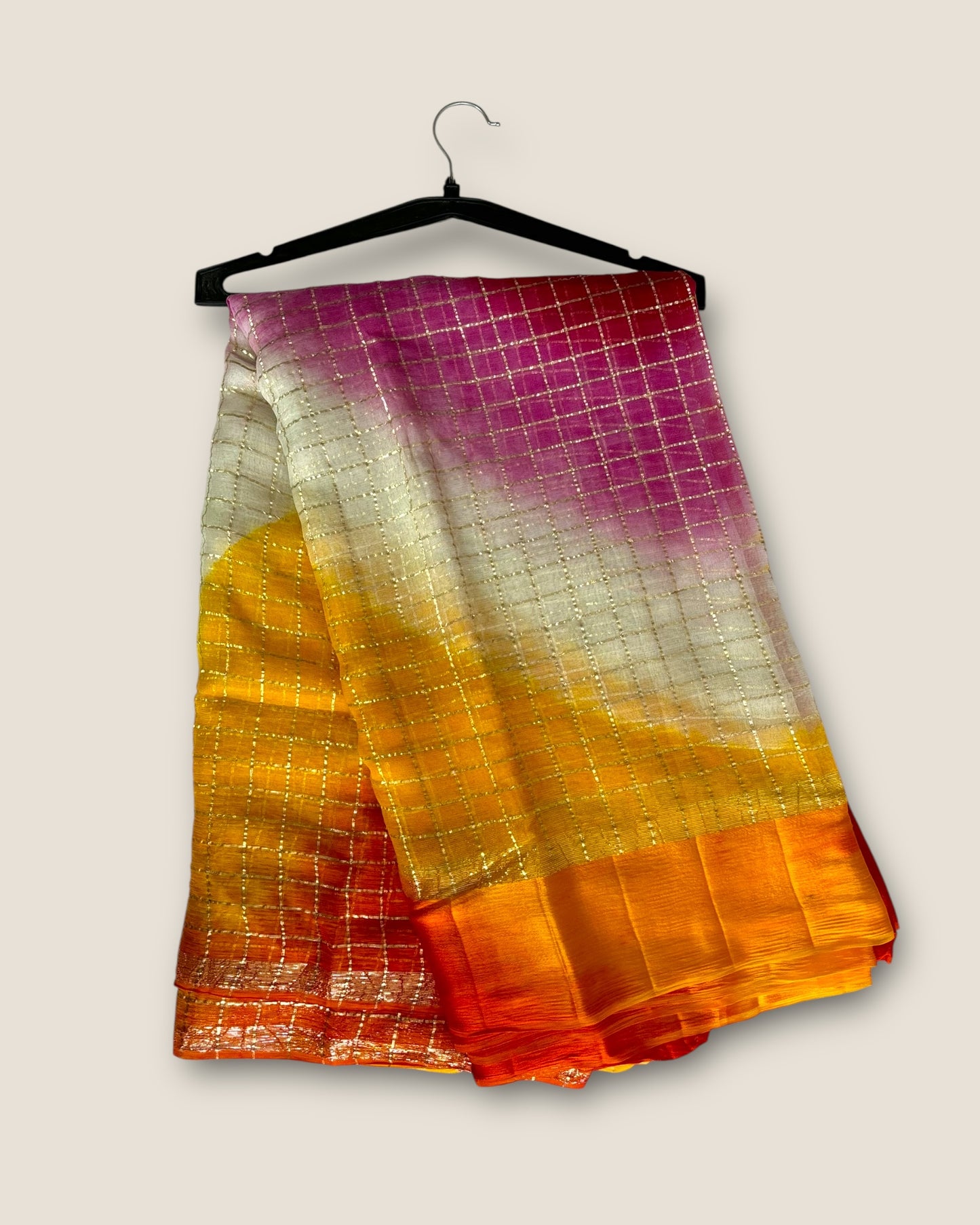 Pure Georgette Contrast Colour Zari Checks with Resham Border Saree – Lfariya Fashion