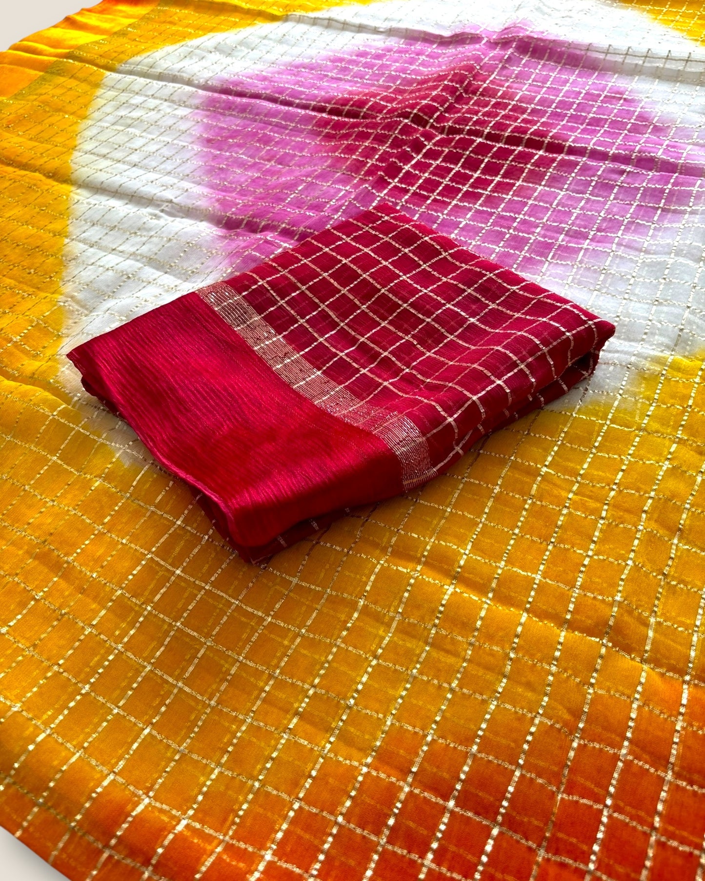 Pure Georgette Contrast Colour Zari Checks with Resham Border Saree – Lfariya Fashion