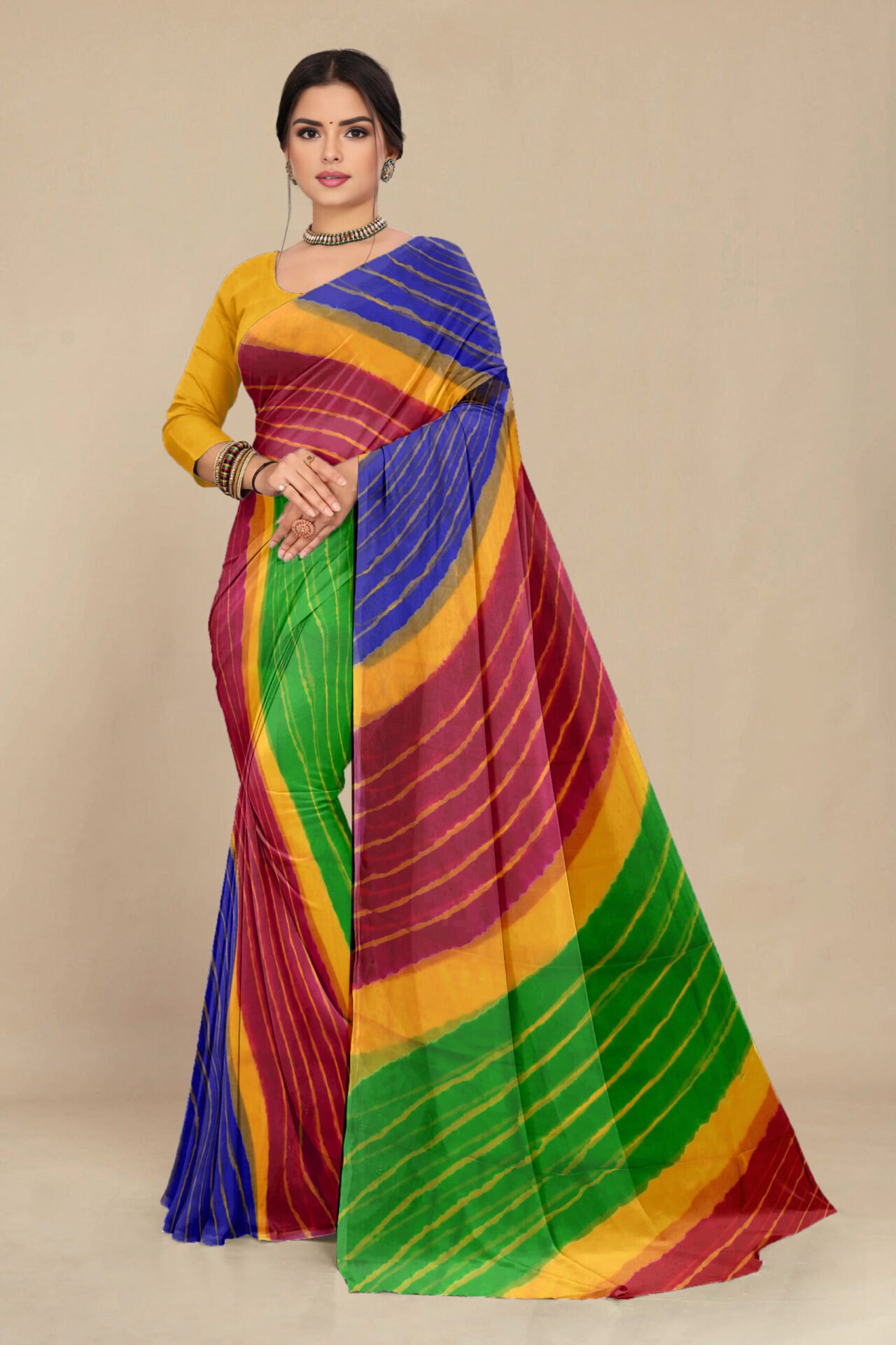ZENISHA TEXTILE Trending Premium Georgette Heavy Gold Weaving Embroidery  Work Rajasthani Leheriya Saree With Bangalori Silk