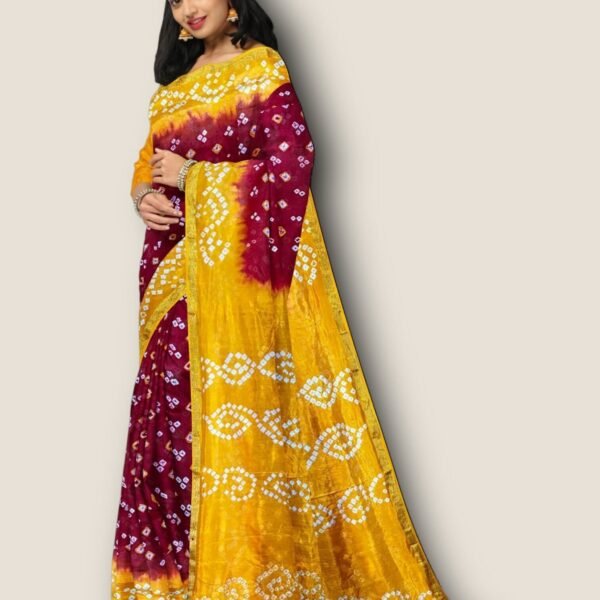 Taffeta Silk 3D Bandhani Saree with Blouse Piece