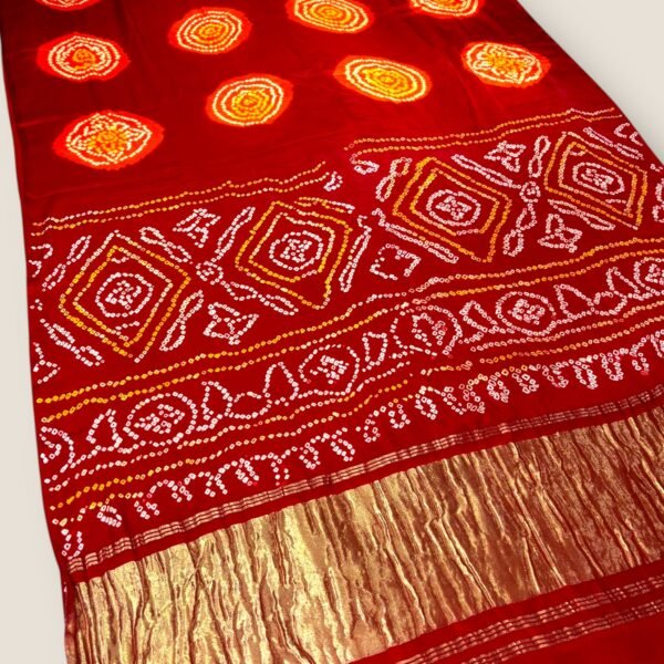 Pure Gaji Silk Rai Bandhani Saree With Blouse Piece