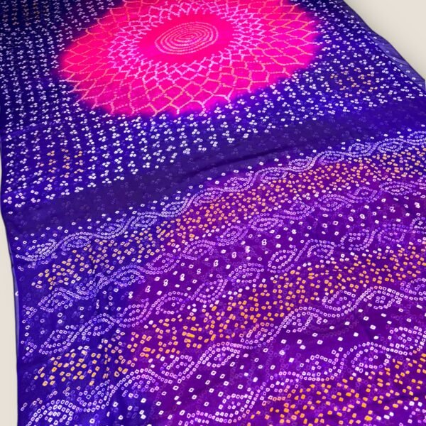 Pure Chinon Silk Rai Bandhani Saree With Blouse Piece
