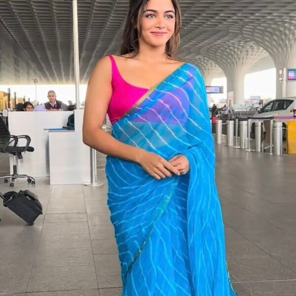 Chiffon Leheriya Light Weigth Saree With Same Color Blouse Piece