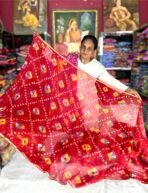 Pure Georgette Bandhani & Batik Saree With Same Color Blouse Piece
